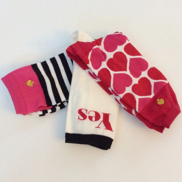 kate spade Accessories - Kate Spade 3 Pack Crew Socks Heart & Striped NWT